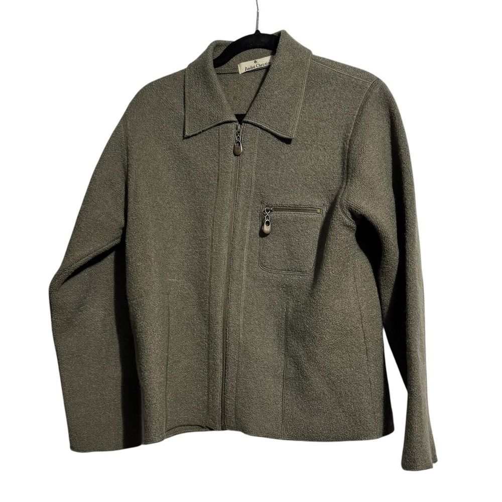 Vintage André Christian 100% Wool Zip Up Sweater Green Size Medium